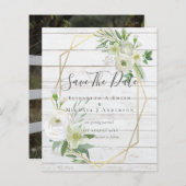 Papier BON MARCHÉ Photo Enregistrer Dates Blanc Floral Fe (Devant / Derrière)