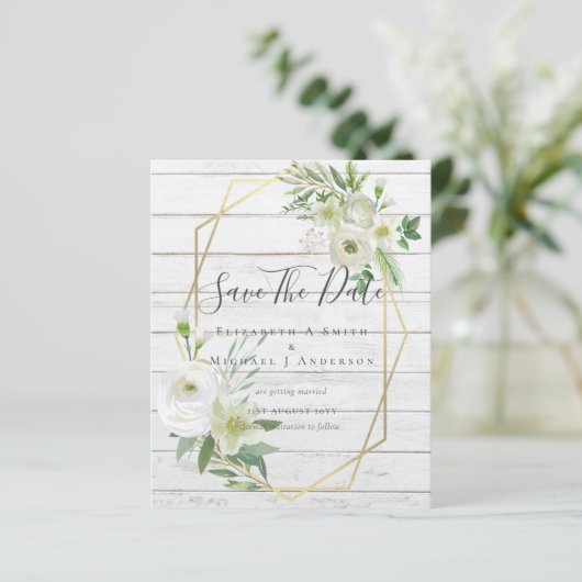 Papier BON MARCHÉ Photo Enregistrer Dates Blanc Floral Fe (Debout devant)