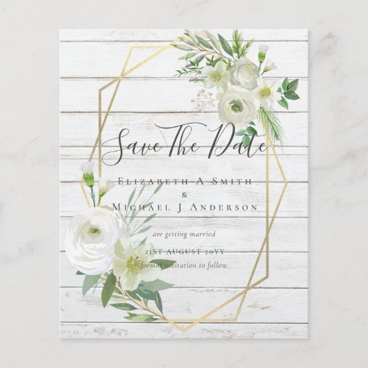 Papier BON MARCHÉ Photo Enregistrer Dates Blanc Floral Fe (Devant)