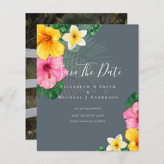 Papier BON MARCHÉ Photo Enregistrer Dates Plage FLEURS TR (Devant / Derrière)