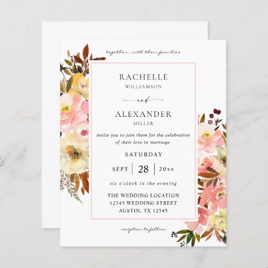 Papier Bonbon budgétaire Fleurs rose et jaune 2 Mariage (Devant / Derrière)