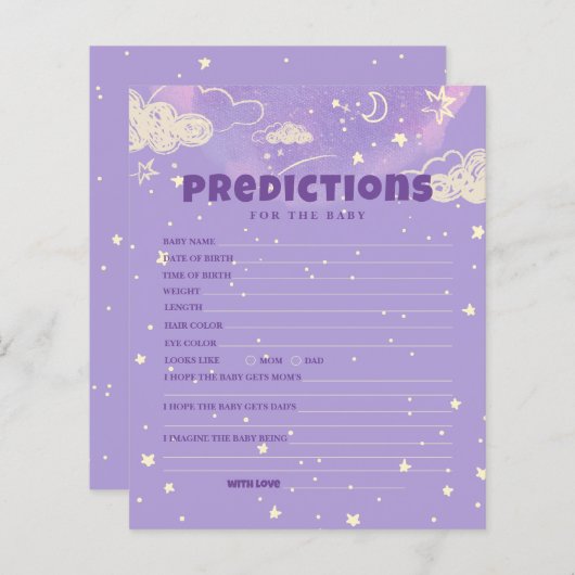 Papier Bonjour Bébé Purple Dream Prédiction Pour Baby sho (Devant / Derrière)