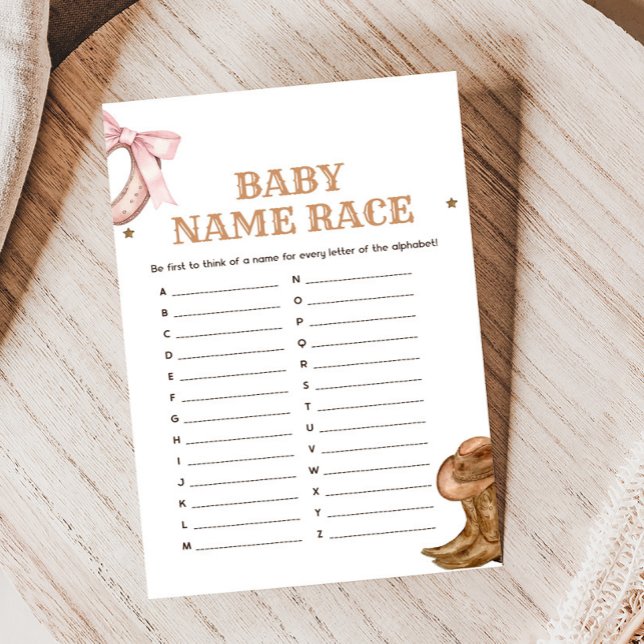 Papier Boots and Bows Gender Reveal Baby Name Race Game (Western Boots and Bows Game)