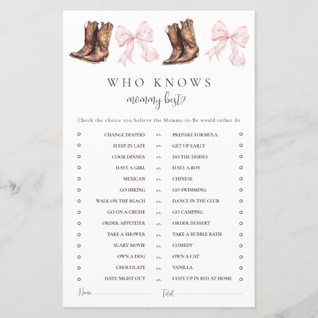 Papier Boots & Bows Who Knows Mommy Best Baby Shower Game (Devant)