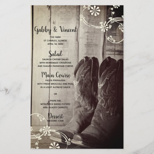 Papier Boots rustiques Cowboy Pays Western Floral Mariage (Devant)