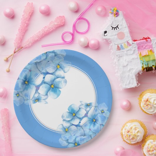 Papier Bord-Blauw Hydrangeas Papieren Bordje (Feest)