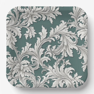 Papier Bord Damask Design Aqau Zwart & Wit