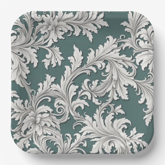 Papier Bord Damask Design Aqau Zwart & Wit (Voorkant)