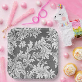 Papier Bord Damask Design Grijs Zwart & Wit (Feest)