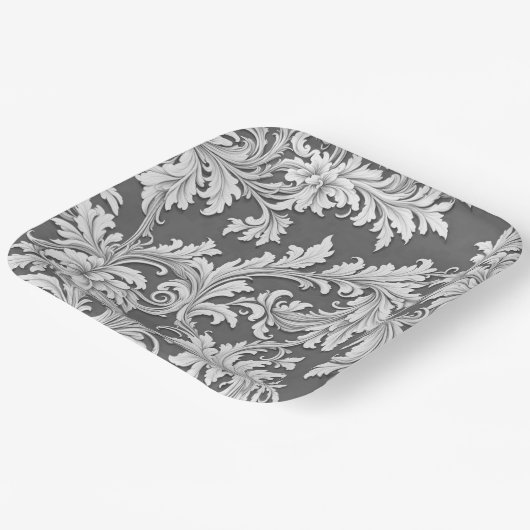 Papier Bord Damask Design Grijs Zwart & Wit (Gebogen)
