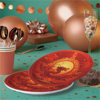 Papier bord rode kleur met draken ontwerp