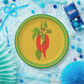 Papier Bord rode paprika's op mosterd achtergrond (Feest)