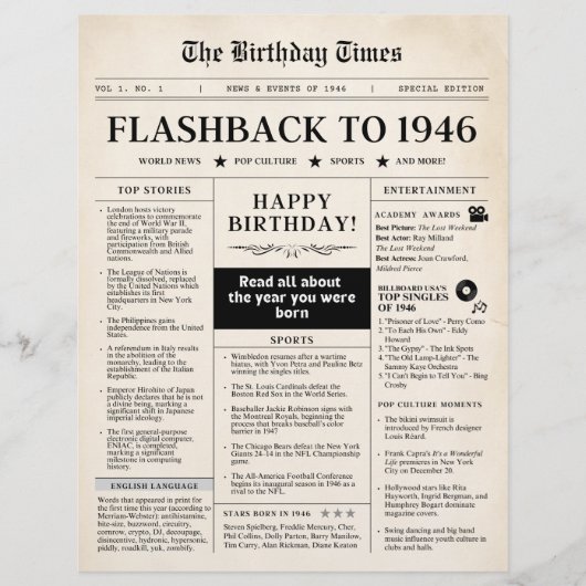 Papier Born in 1946 Mock Newspaper sepia (Devant)