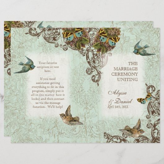 Papier Botanica Birds Butterfly Swirl Wedding Program (Devant / Derrière)