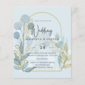 Papier Botanica moderne; Aqua SeaGlass Gold Wedding Invit (Devant)