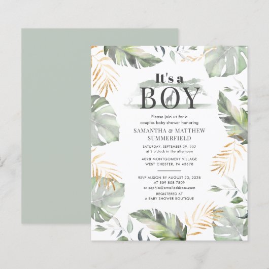 Papier Botanique Jungle Animal Boy Baby shower Invitation (Devant / Derrière)