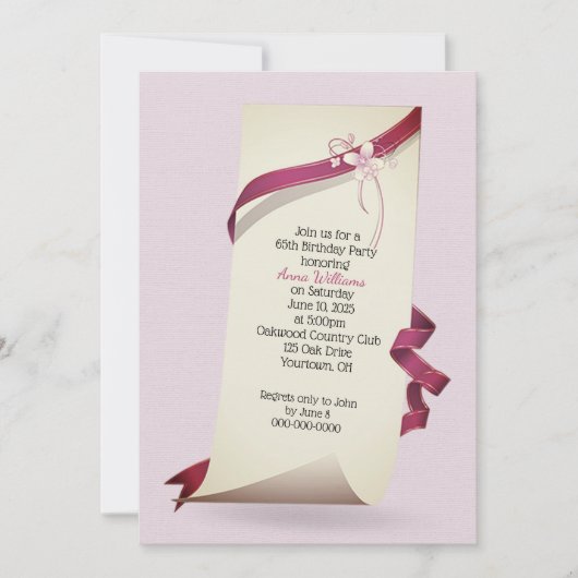 Papier bouclé 65e anniversaire invitation (Devant)