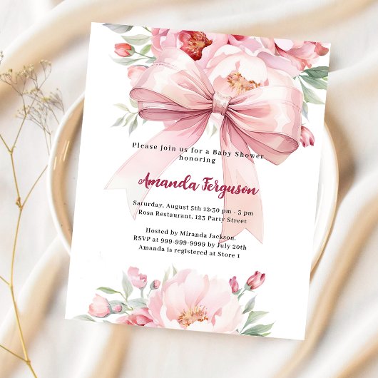 Papier Boucles arc rose fille invitation Baby shower