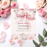 Papier Boucles d'arc rose pâle crème invitation anniversa<br><div class="desc">Une élégante arrière - plan rose vif,  décorée d'un grand arc rose et de fleurs roses. Personnalisez et ajoutez un nom et des détails du parti. 1 feuille = 1 invite imprimé bord à bord.</div>