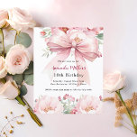 Papier Boucles d'arc rose pâle invitation anniversaire<br><div class="desc">Un arrière - plan blanc,  décoré d'un grand arc rose et de fleurs roses. Personnalisez et ajoutez un nom et des détails du parti. Retour : pêche,  arrière - plan couleur crème. 1 feuille = 1 invite imprimé bord à bord.</div>