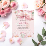 Papier Boucles d'arc rose pâle Quinceanera invitation<br><div class="desc">Une élégante arrière - plan rose vif,  décorée d'un grand arc rose et de fleurs roses. Personnalisez et ajoutez un nom et des détails du parti. 1 feuille = 1 invite imprimé bord à bord.</div>