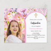Papier Boucles d'arc rose photo Invitation de confirmatio (Devant)