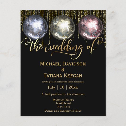 Papier boules disco parties scintillant faire-part de mar (Devant)