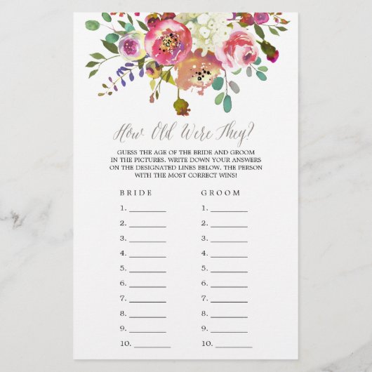 Papier Bouquet D'Aquarelle Simple Quel Âge Ont-Ils Joué (Dos)