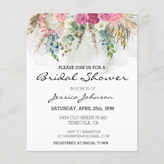 Papier Bouquet floral de eucalyptus bohème à l'aquarelle (Devant)