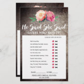 Papier Bouquet Rustique Fleur "Il A Dit Qu'Elle A Dit" Je (Devant / Derrière)