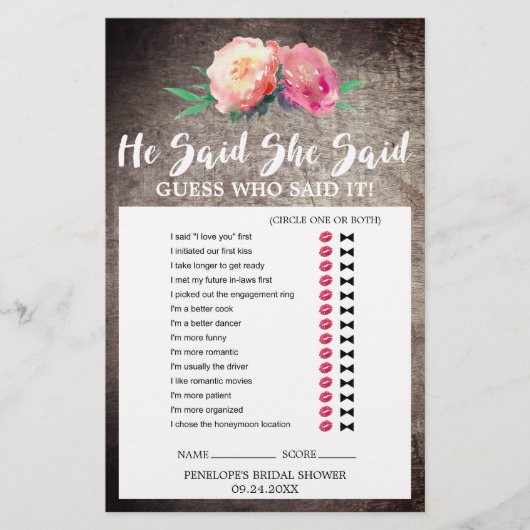 Papier Bouquet Rustique Fleur "Il A Dit Qu'Elle A Dit" Je (Devant)