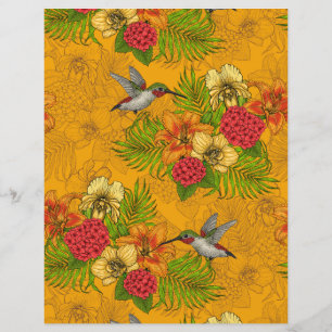 Papier Bouquet tropical et colibris 2