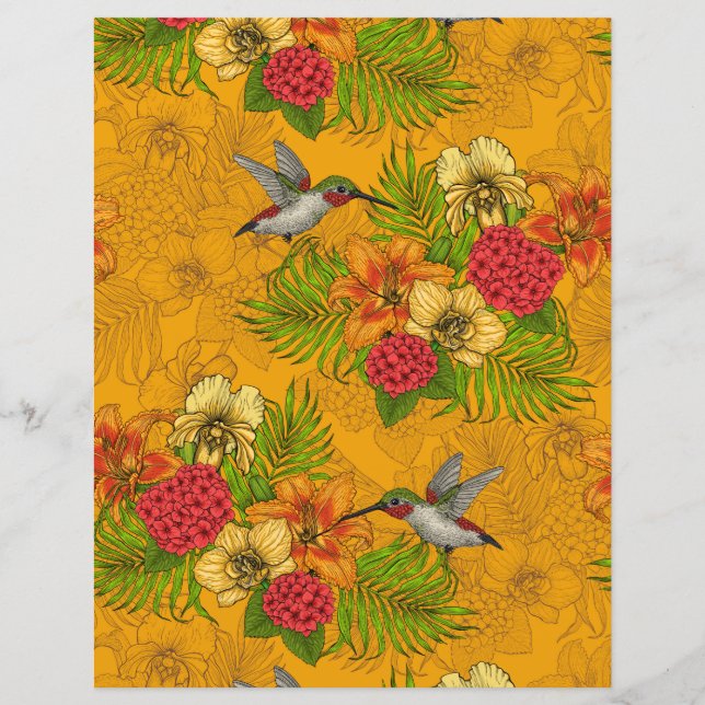 Papier Bouquet tropical et colibris 2 (Devant)