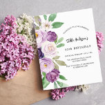 Papier Bouquets violet violet violet budget invitation an<br><div class="desc">Arrière - plan violet,  lavande aquarellée et arche. Décoré de fleurs violettes et violettes aquarelles et verdure. Personnalisez et ajoutez votre nom et les détails de votre fête. 1 feuille = 1 invite imprimé bord à bord.</div>