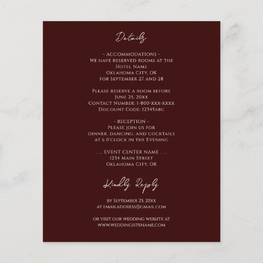 Papier Bourgogne Agate Mariage budgétaire Tout en un (Dos)