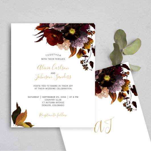 Papier Bourgogne automne fleurie rustique BUDGET invitati