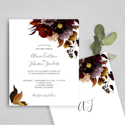 Papier Bourgogne automne fleurie rustique BUDGET invitati