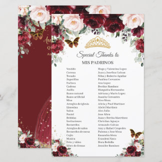 Papier Bourgogne Blush Floral Mis Padrinos Quinceañera