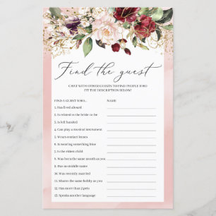 Papier Bourgogne Blush Rose Floral Trouvez Le Jeu D'Invit