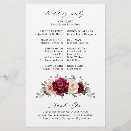 Papier Bourgogne Champagne Ivory Mauve Rose Floral Progra (Dos)