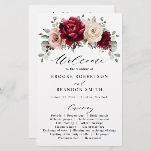 Papier Bourgogne Champagne Ivory Mauve Rose Floral Progra (Devant / Derrière)