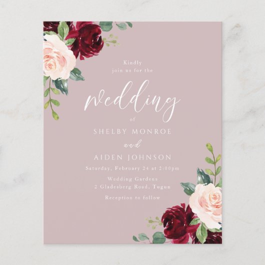 Papier Bourgogne Dusty Faire-part de mariage budgétaire R (Devant)