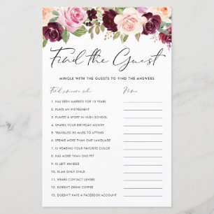 Papier Bourgogne et Fleurs de Pêche Trouvez les invités j