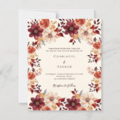 Papier Bourgogne faire-part de mariage floral orange brûl (Devant)