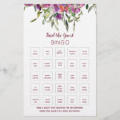 Papier Bourgogne Fête des mariées florale Bingo Jeu (Devant)