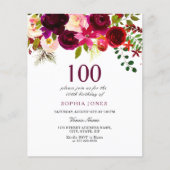 Papier Bourgogne Fleurs Budget 100e anniversaire Invitati (Devant)