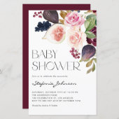 Papier Bourgogne Fleurs et Figs Baby shower Invitation (Devant / Derrière)