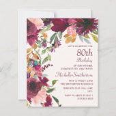 Papier Bourgogne Floral 80e anniversaire grand-mère (Devant)