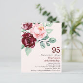 Papier Bourgogne Floral 95e Budget Invitation Anniversair (Debout devant)