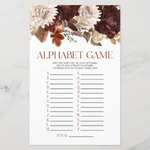 Papier Bourgogne Floral Fleurs Alphabet Baby shower Jeu